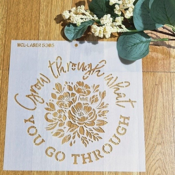Producto - St 5305 de 20x20 cm Stencil frase y flores