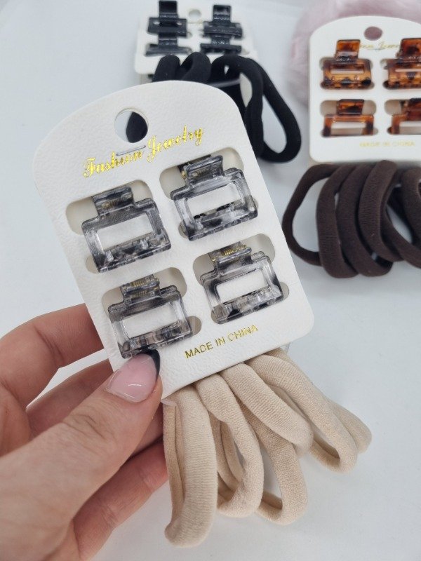 Producto - Set broches x4 + colitas elast x6 gama marron