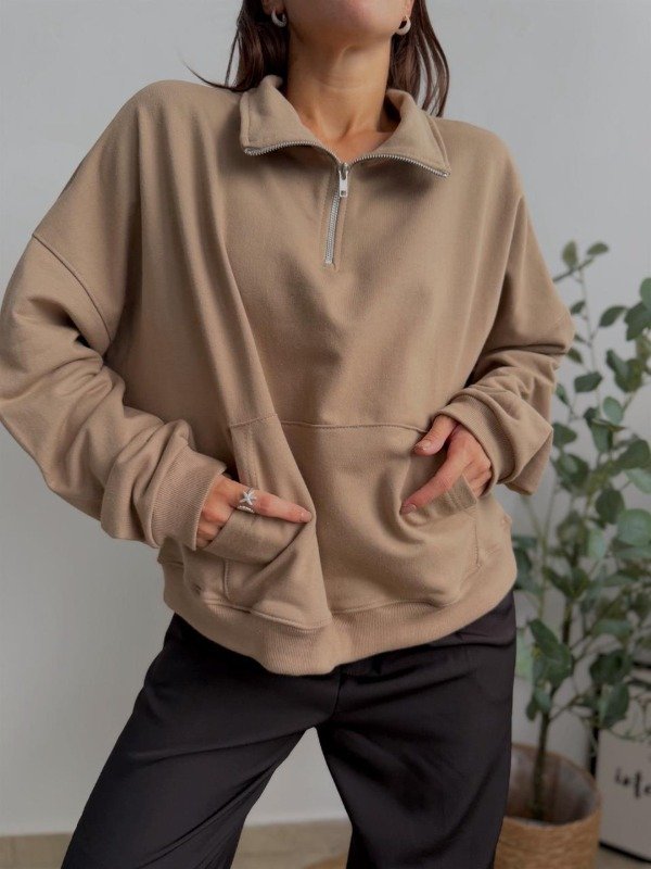 Producto - buzo canguro c/cierre beige