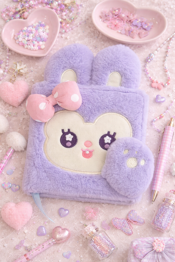 Producto - Cuaderno peluche conejito lila en caja