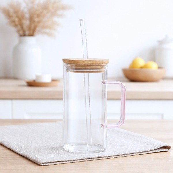 Producto - VASO DE VIDRIO CUADRADO CON SORBETE