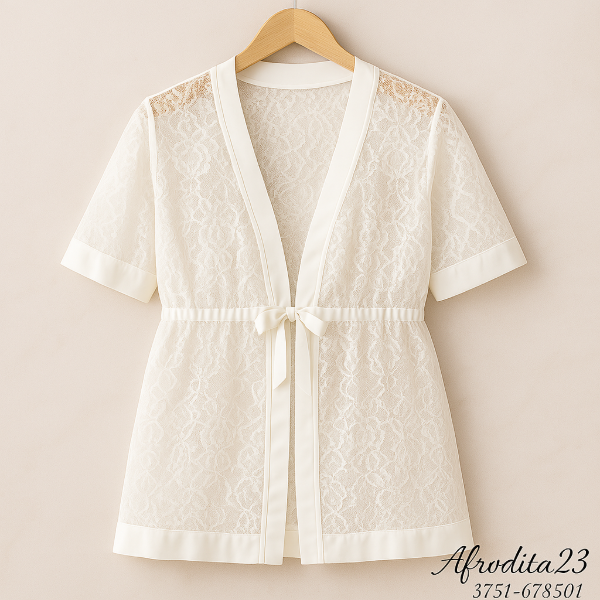 Producto - Bata Blanca de Encaje y satén con tanga talle grande XXL Cod A6-08