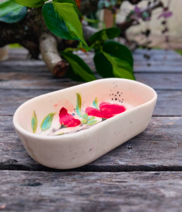 Producto - FUENTE/ BOWL OVALADO CERAMICA - FLORES ROJAS