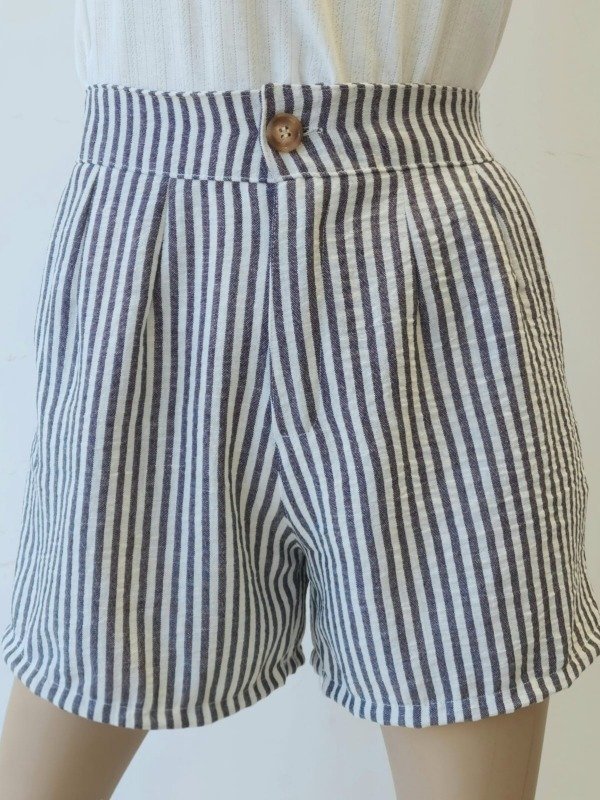 Producto - Short Con Botón Lino Rayado (Art. 6081)