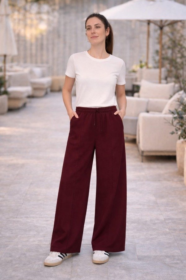 Producto - Pantalón Wide Leg Friza Bordo