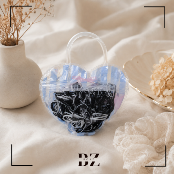 Producto - GOMITAS TER.TRENZA CARTERITA CORAZON COL. BL Y NEGRO - 2143-2 - 0