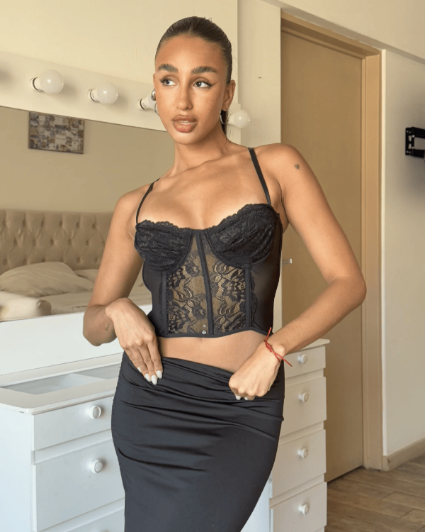 Producto - Corset Encaje con Tira de Razo Negro