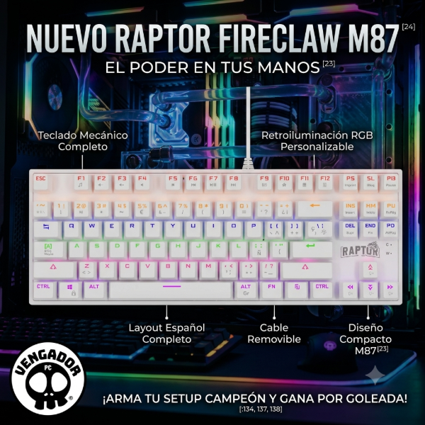Producto - Teclado Gamer Raptor Fireclaw M87 Mecanico Retroiluminado White