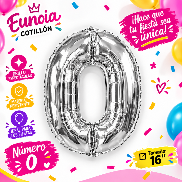 Producto - Globo Número 0 Plateado N16