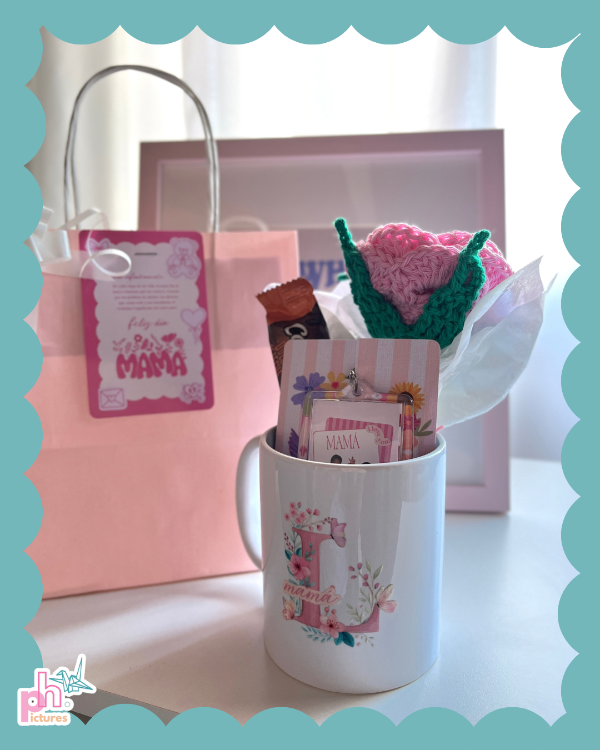 Producto - taza mamá + flor tejida
