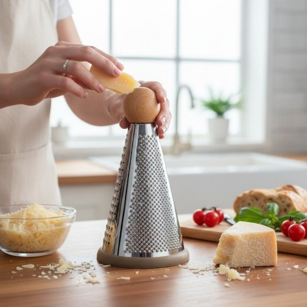 Producto - RALLADOR METALICO CONICO 20CM BASE DE GOMA ANTIDESLIZANTE MANGO BAMBU