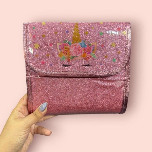 Producto - Neceser plegable unicornio glitter rosa