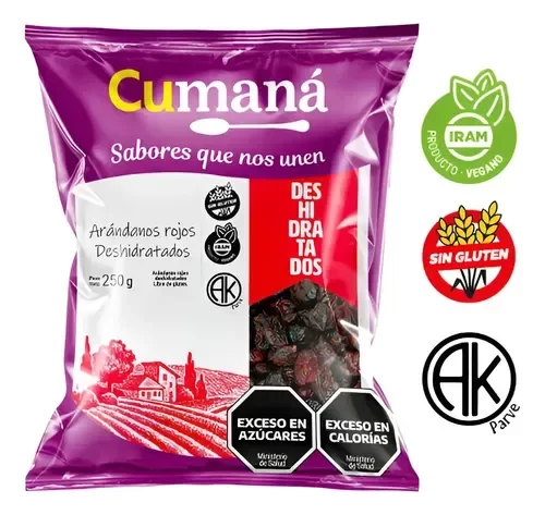 Producto - Arandanos Rojos Cranberry Deshidratados K Sin Gluten Cumana 250Gr