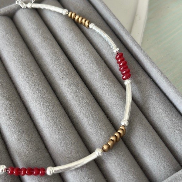 Producto - Gargantilla Mostacilla Checa y Plata 900 (bordo y beige)