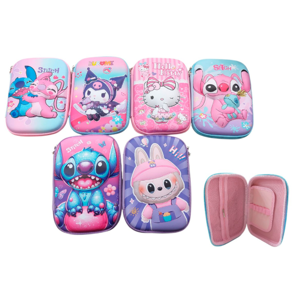 Producto - CARTUCHERA 3D CUERINA GRANDE C/PORTA LAPICES C/CIERRE 22X15CM NENA