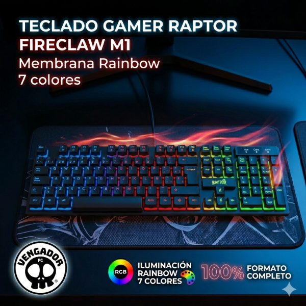 Producto - Teclado Gamer Raptor Fireclaw M1 Membrana Rainbow 7 colores