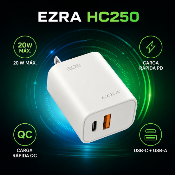 Producto - Cargador Adaptador EZRA de 20W 1 Salida USB - 1TPC HC250. - 1
