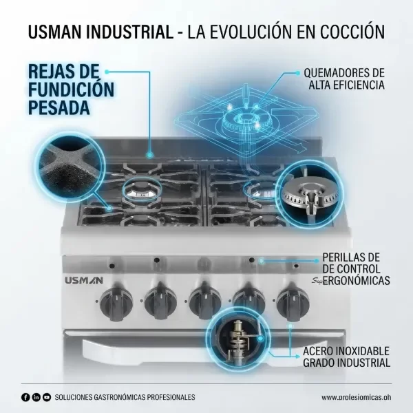 Producto - Cocina industrial USMAN 52 cm acero con horno a la piedra - 2