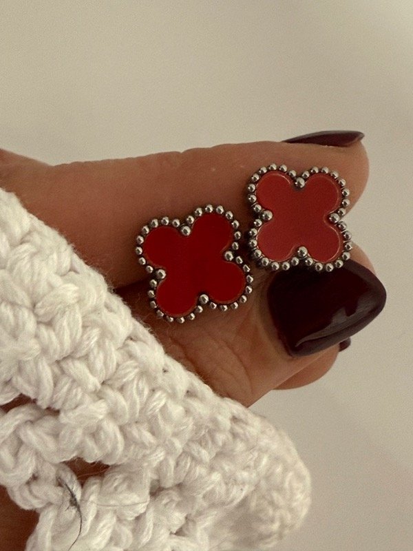 Producto - A1154 Aros Van Cleef acero quirúrgico color rojo