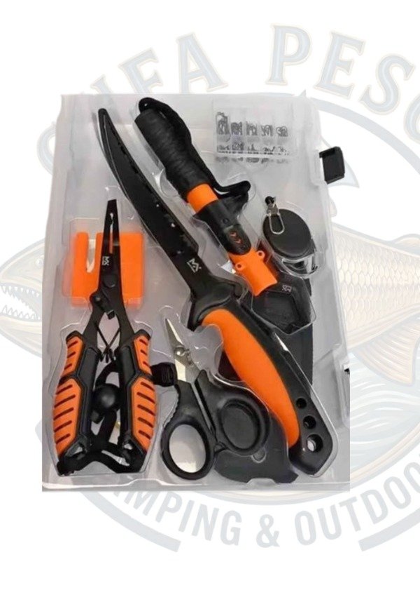 Producto - Kit de pesca completo con caja y accesorios color naranja/negro