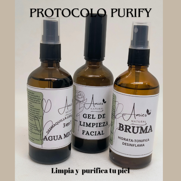 Producto - Purify (gel de limpieza + agua micelar + bruma facial)