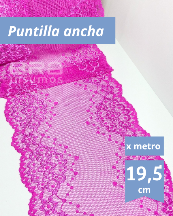 Producto - [P22] Puntilla Elastizada 19,5 cm - Fucsia (x Metro)