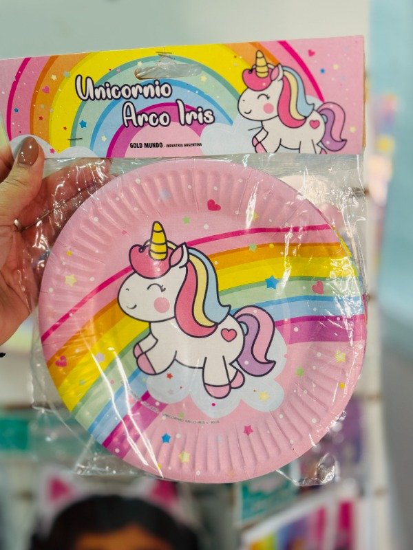 Producto - Platos unicornio arcoiris x8u