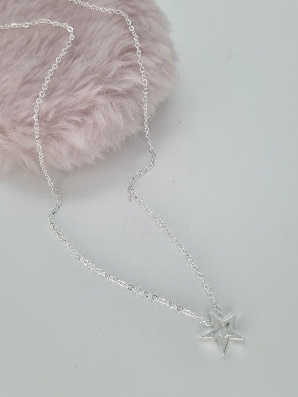 Producto - Cadena acero blanco dije estrella calada lisa cxx1201