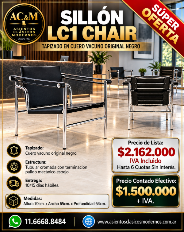 Producto - Silla Sillón LC1 Sling Chair, Tapizado Cuero Vacuno Original!! - 0