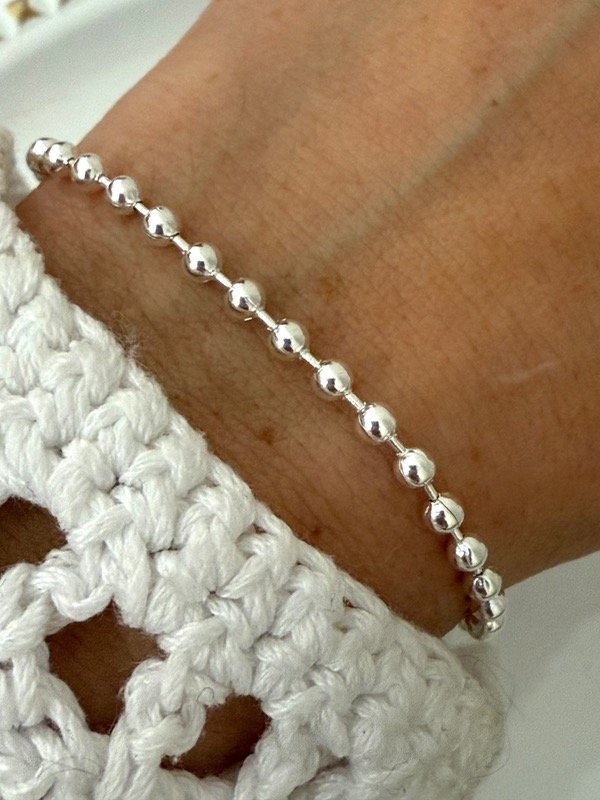 Producto - PB1122 Pulsera bolitas acero blanco 18 cm