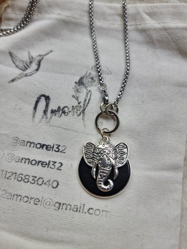 Producto - Collar Obsidiana negra y elefante