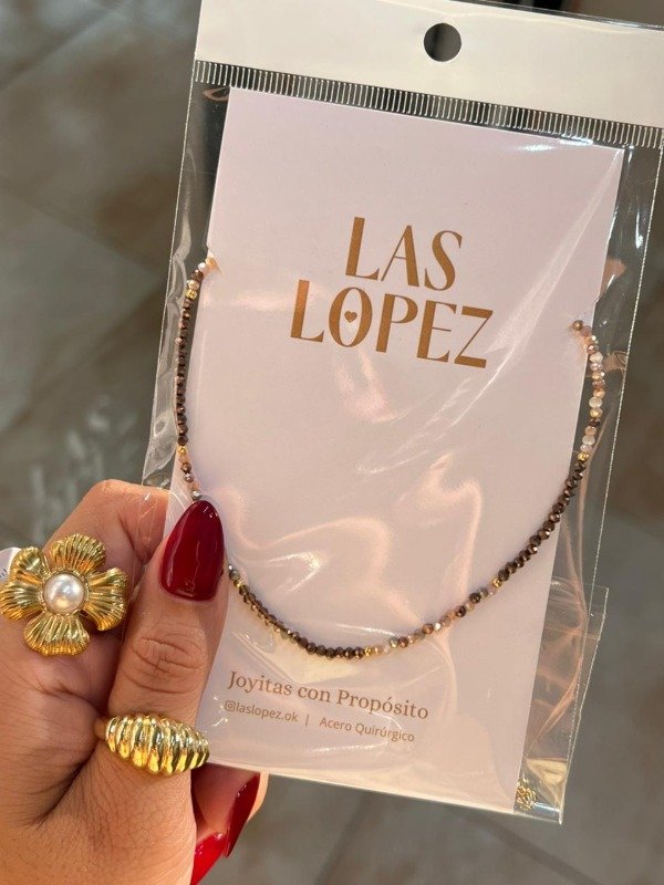 Producto - COLLAR DE CRISTIALES MARRON CON BLANCO