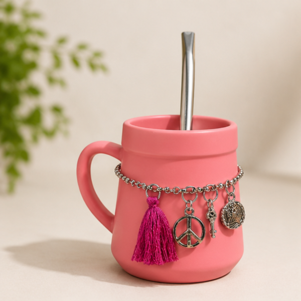 Producto - Mate con Dijes y Bombilla Rosa