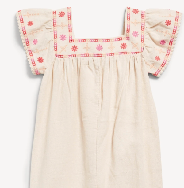 Producto - Enterito para Niñas Marca OLD NAVY Lino Caqui Bordado