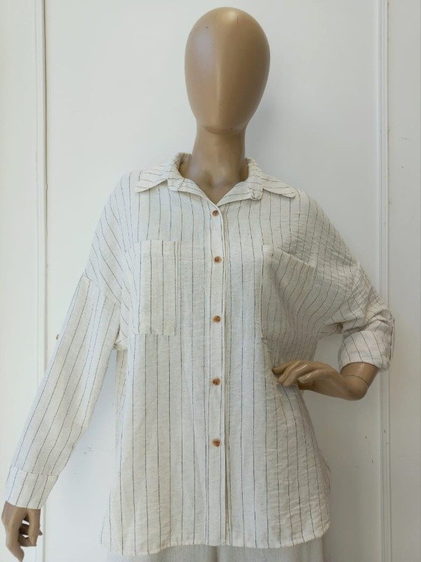 Producto - Camisa Con Bolsillo Lino Rayado Ancho (Art. 5407)