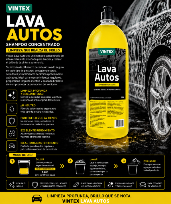 Producto - Vintex Lava Autos 1.5L Shampoo pH Neutro Alto Rendimiento