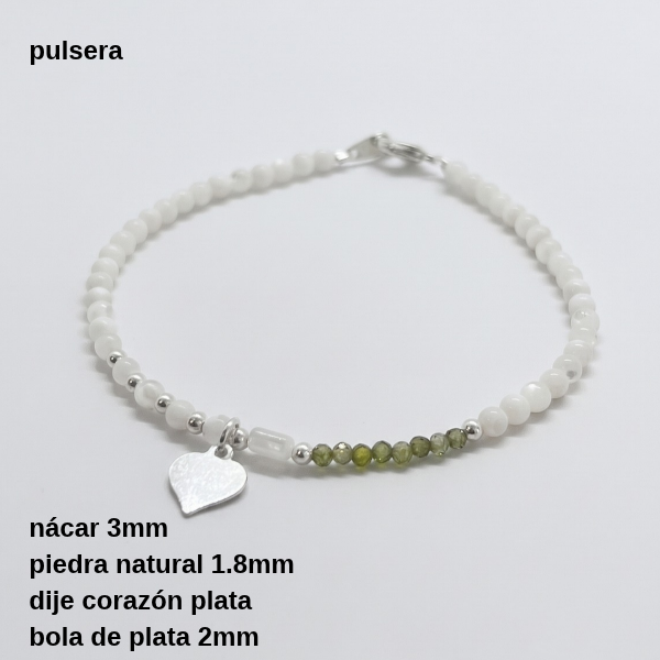 Producto - PUL #FP Pulsera nácar 3mm, piedra natural y dije corazón (DÓLAR) - 1