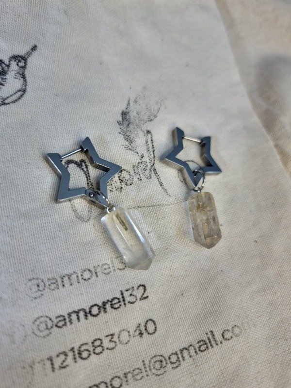 Producto - Aros estrellas con Mini Péndulos Cuarzo Cristal