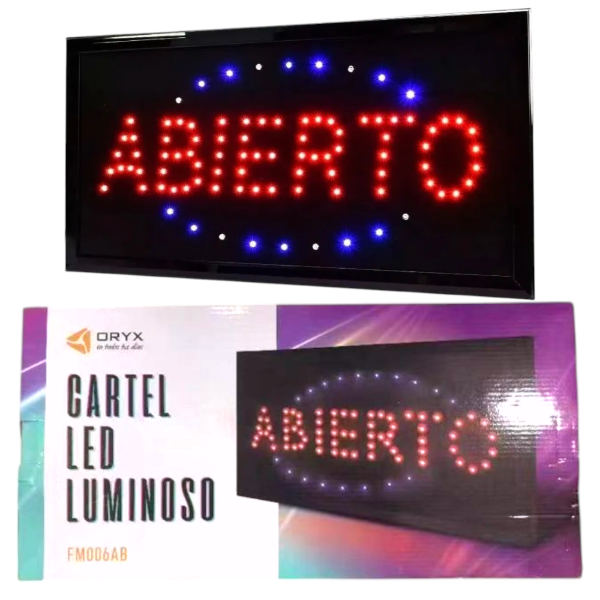 Producto - Cartel Led Luminoso ABIERTO Enchufe 220V Azul Y Rojo FM006AB