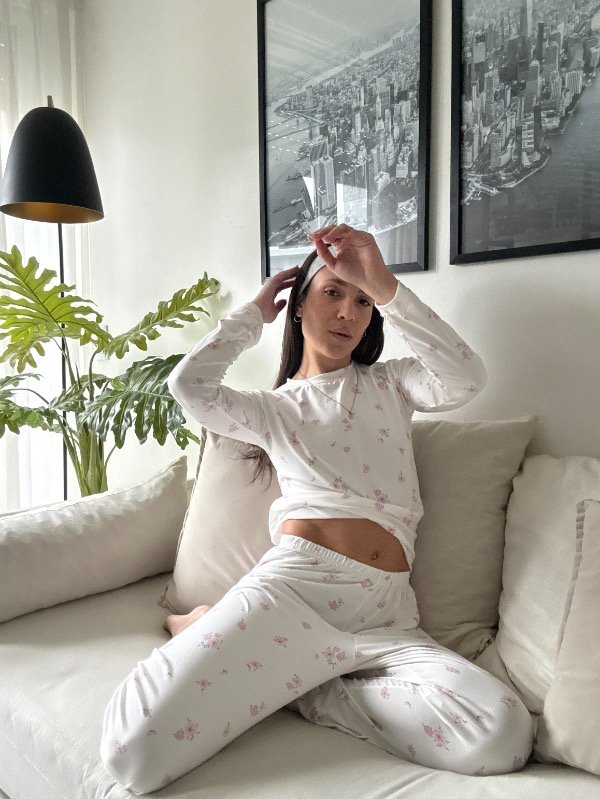 Producto - Pijama Algodon Soft Blanco con Florecitas - 4