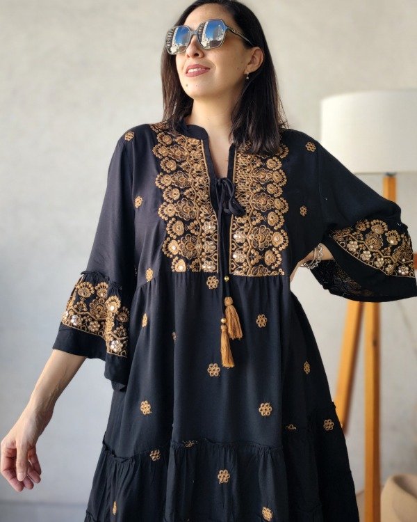 Producto - Folk Algodón Linea Gold Negro M a XL