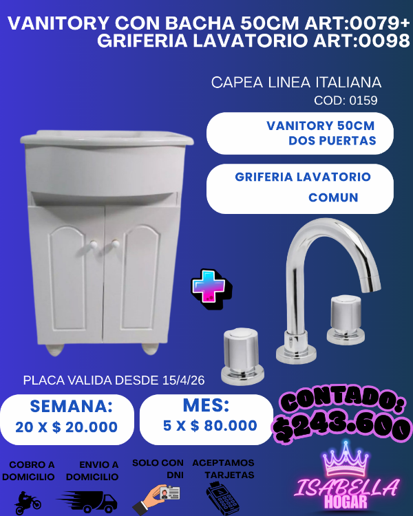 Producto - VANITORY CON BACHA 50CM+ GRIFERIA LAVATORIO COMUN