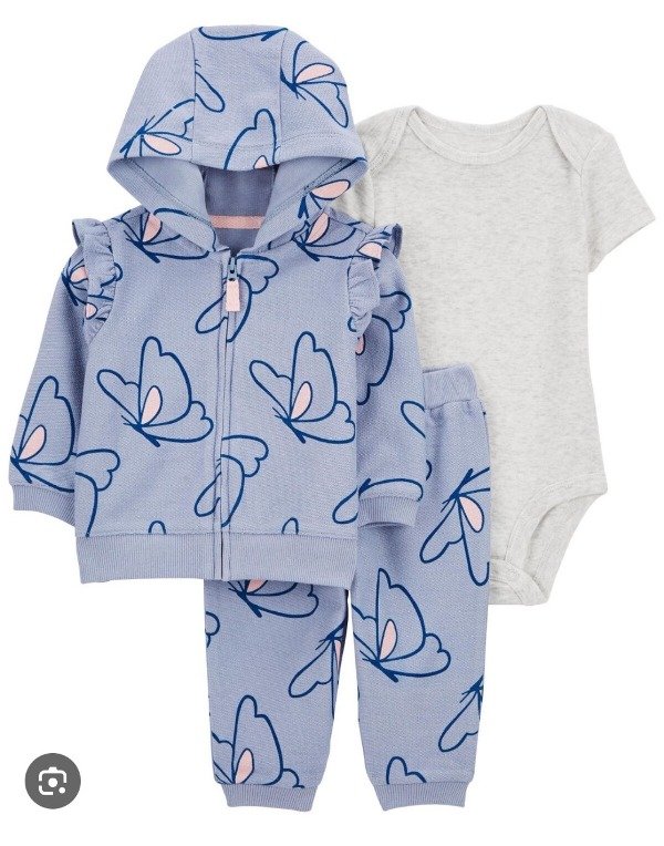 Producto - Carter's. Set campera y pantalón algodón rústico y body flores lilas