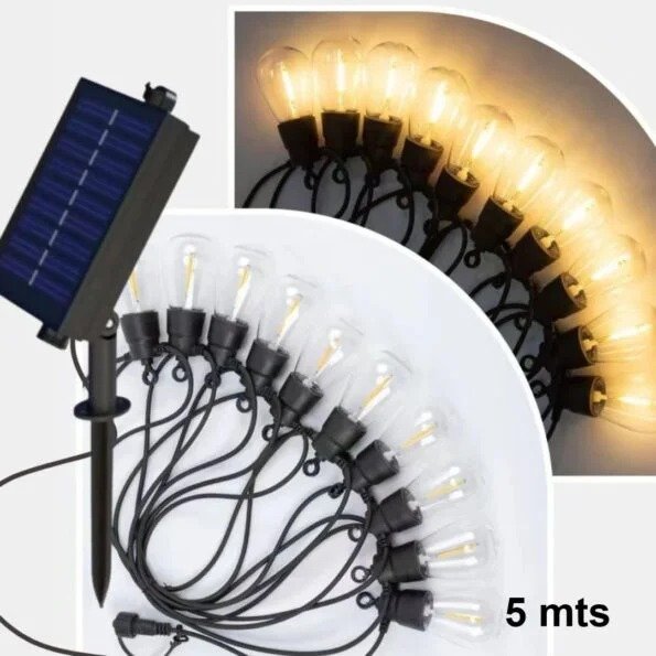 Producto - Guirnalda Led Kermesse Solar 5 mts con 10 lamparas Edison luz cálida