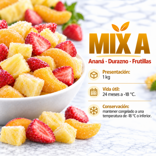 Producto - Mix A  Durazno, Anana y Frutillas Congelado IQF x 1 kg - 1