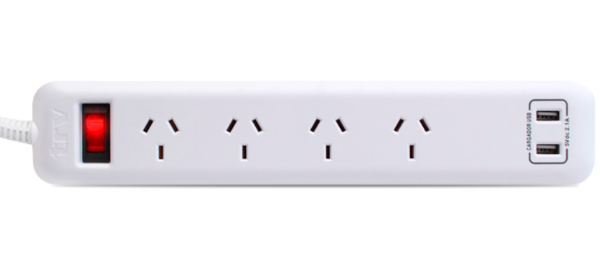 Producto - Zapatilla -1.5mts -220v -4 bocas + 2 Puertos USB 2.1A -c/llave termica -TRV