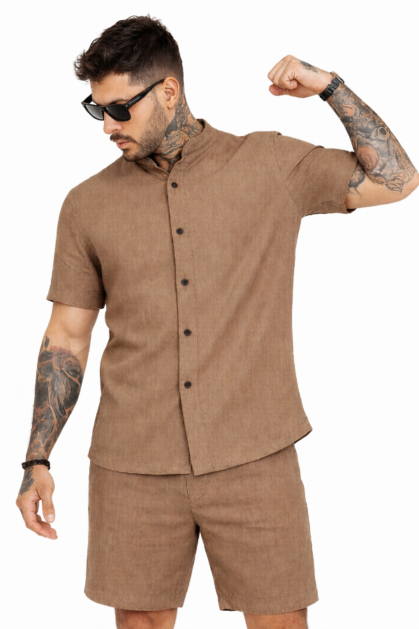 Producto - Camisa de Lino Manga Corta Marron