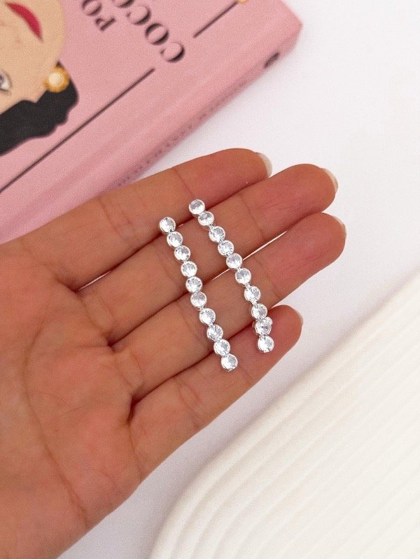 Producto - Aros Fiesta Tira de Cristales Acero Blanco