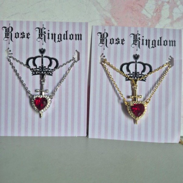 Producto - Collar para compartir Corazón y Daga pasante (plateado y dorado)