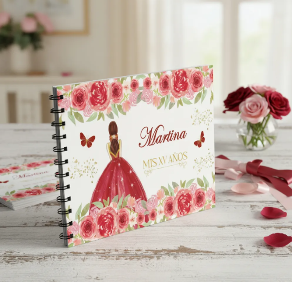 Producto - Kit Imprimible Libro De Firmas Mis 15 años - ROJO BURDEOS